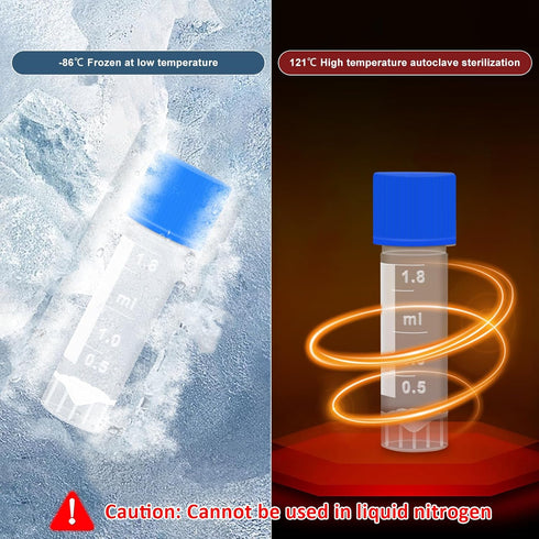 50pcs 2ml Small Plastic Vials with Leak Proof Caps, Self-Stand Cryotubes for Low Temperature Storage