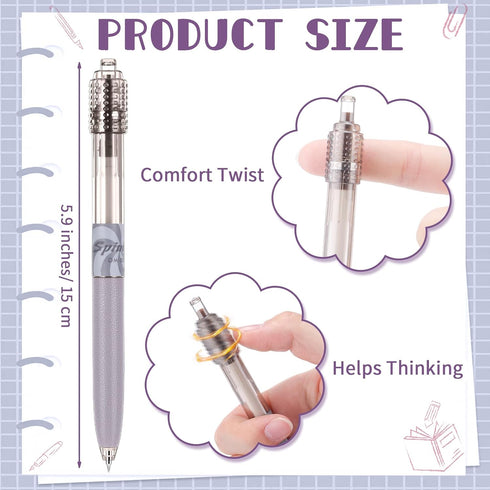6 Crtiin Pcs Fidget Spinner Pens for Adults Black Ink Gel Pens with Fidget Ball Stress Relief Pen Spinning Pen