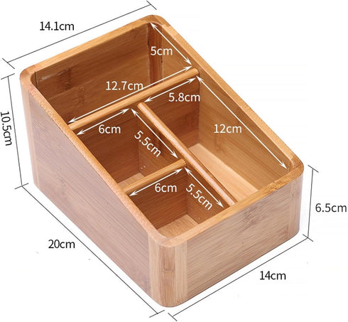 AFXGUSD 4 TV Remote Holder Compartment Basket Decorative Living Room Portable Bamboo Bedroom Media Player Remote