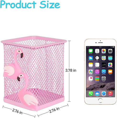 Trycooling 2 Pack Metal Cute Pen Pencil Holder, Office Home Desk Square Cup Caddy for Girls