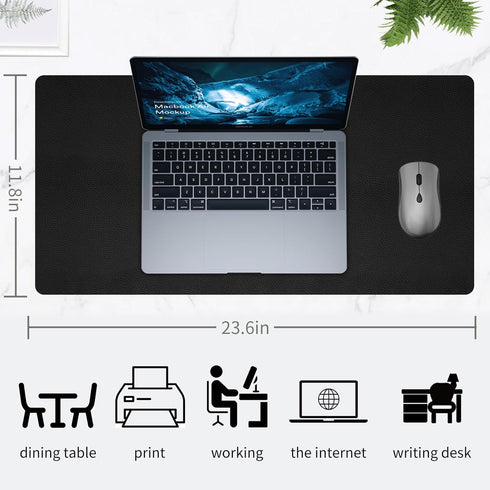 Black Leather Mouse Pad, Non-Slip PU Leather Desk Mat, Waterproof Writing Pad for Office and Home (23.6 x 11.8)