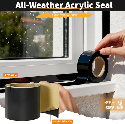 JKLESA 3.75 30 Flashing Tape for Windows and Doors, in x ft Roll, Acrylic Adhesive, Black Self-Adhesive Flashing Tape