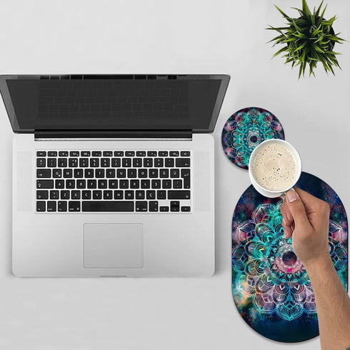 RVHOEZZM Set, Personality Mouse Pad with Coaster Colorful Mandala Fashion Design Mouse Pad Non-Slip Rubber Gaming Mouse