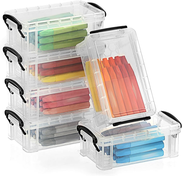OGANAZI 6 PCS Clear Plastic Crayon Boxes with Snap Lids, Small Crayon Storage