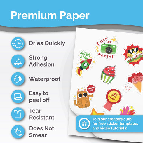 56 Premium Printable Vinyl Sticker Paper for Inkjet & Laser Printer - Sheets - Glossy White - Self-Adhesive Waterproof