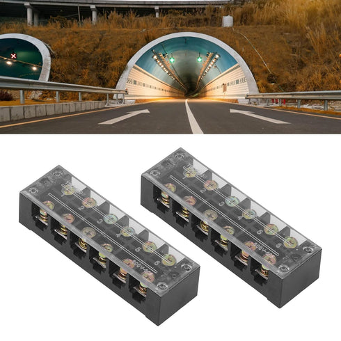 2pcs 60A 600V Terminal Strip, Dual Row Screw Clamp Wire Terminal Block, 6 Position