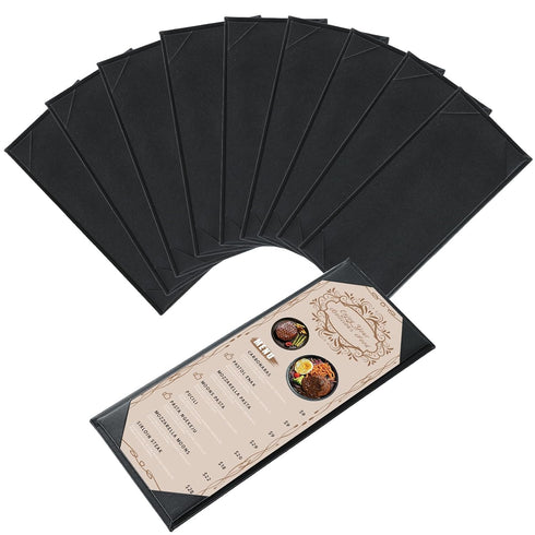 Menu Covers 4.25" x 11" 10 Pack 1 View Black PU Leather
