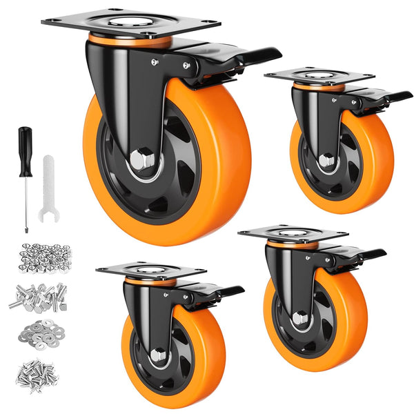 3 Inch Caster Wheels Set of 4 Heavy Duty Locking Industrial Swivel Top Plate Casters for Furniture