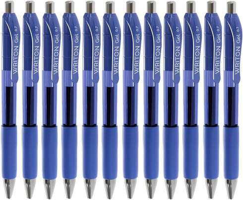 Writon 12 Pack Retractable Gel Pens, Comfort Grip, 0.7mm Fine Point, Blue Ink