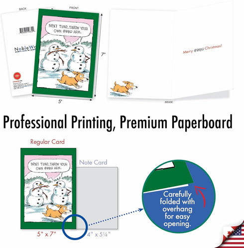 NobleWorks Merry Christmas Greeting Card with Envelope - 4.63 x 6.75 Inch, Colorful Cartoons, Snowman Arm C4336XSG