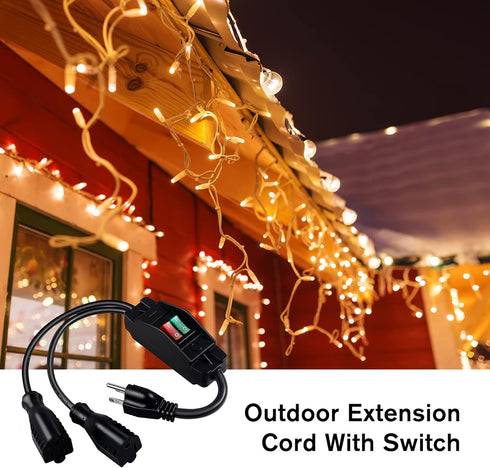 2 Way Extension Cord with On/Off Switch, Heavy Duty 3 Prong Outdoor Splitter, 1.6 Ft, Black