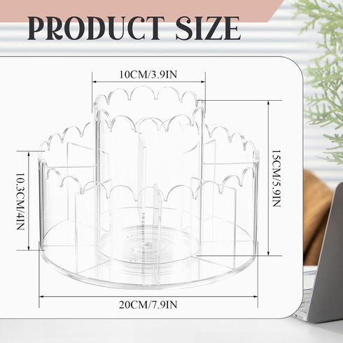 Lerheedi 9 360 Scalloped Acrylic Pencil Holder Desk Organizer with Compartments Degree Rotating Pencil Organizer