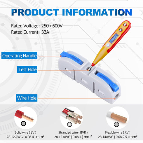 Lever Wire Connectors, HTCELLE 100-Piece Inline Wire Connectors kit for Quick Connect, Push in Compact Splicing Electrical Connectors Butt Terminals for Circuit Inline 28-12 AWG 1 in 1out