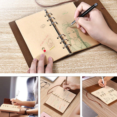 MALEDEN Vintage Travel Journal, Leather Refillable Sketchbook Diary Planner with Unlined Pages