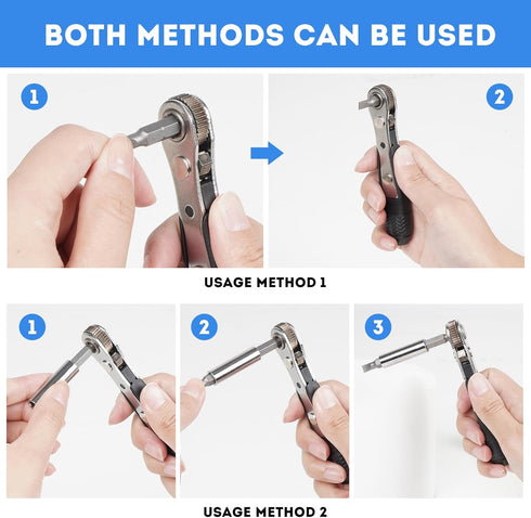 Right Angle Screwdriver, 42 PCS 1/4 Mini Ratchet Set, 90 Degree Offset Wrench with Hex/Torx/Slotted/Phillips Bits