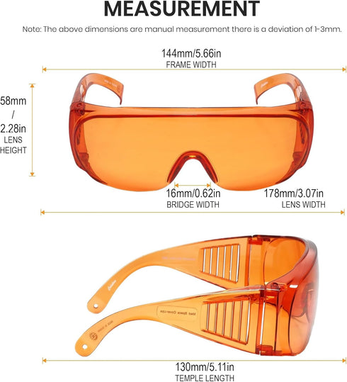Calabria Orange Fitover Dental Safety Glasses, Protection for Teeth Whitening LED Light, Blue/Red Light Goggles