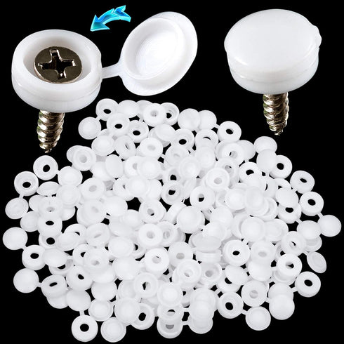 PAGOW 100 Pcs Plastic Hinged Screw Cover Caps, Fold Snap Washer Flip Tops Protection (White)
