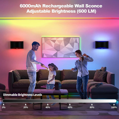 Hirzsjoy 6000mAh 16 Dimmable LED Wall Sconce Battery Operated Wall Lights, Rechargeable Wireless Wall Lights