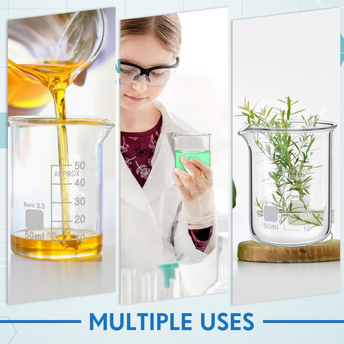 20 Pcs 50 ml Beaker, Low Form Griffin High Borosilicate Glass Measuring Beakers for Laboratories, Home Use