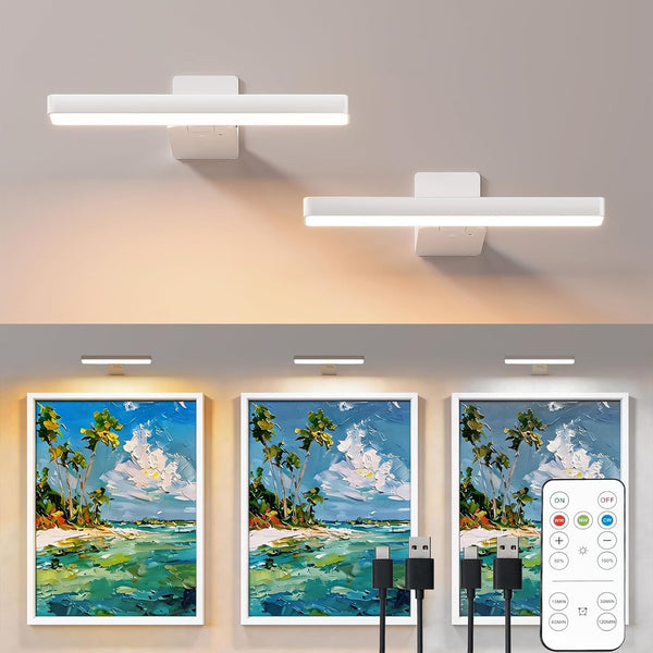 Giawosth Battery Operated Picture Lights for Wall, White Wireless Art Light for Paintings,