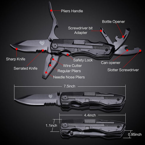 14 in 1 Multitool Pocket Knife Set for Men, Tactical Multi Tool Plier with Nylon Sheath for Outdoor, Camping, Survival, Dad, Boyfriend, Husband Gifts by unutes