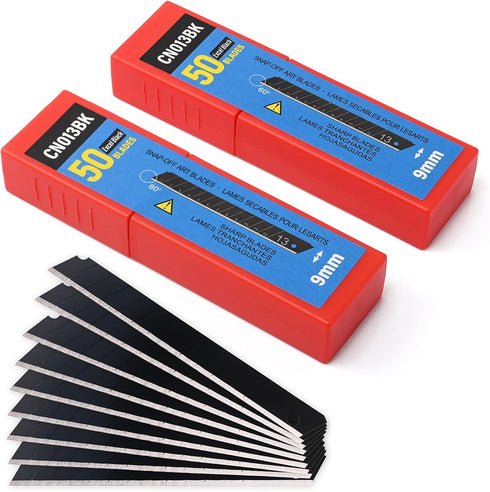 FOSHIO 100PCS 60 Degree Blades Carbon Steel Snap Off Blades 9mm for Box Cutters Utility Knife Universal Art Knife Replacement Black Blades by FOSHIO