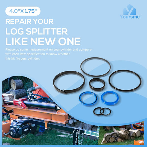 Hydraulic Log Splitter Cylinder Rebuild Seal Kit for 4.0" Bore x 1.75" Rod Cylinder, Precision Made