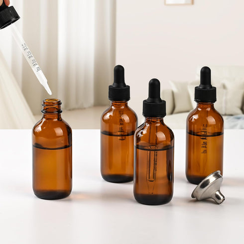 4PCS 2 oz Leak-Proof Glass Dropper Bottles for Traveling and Storing Essential Oils, Beard Oils, DIY Projects