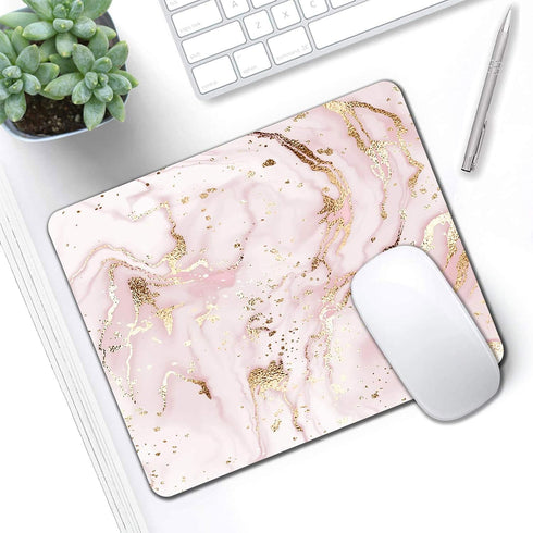 IMAYONDIA Pink Rose Gold Marble Mousepad - Custom Small Portable Office Anti-Slip Rubber Base Wireless Mouse Pad