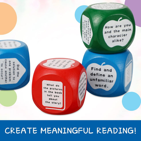 CHENGU 24pcs 3 Reading Comprehension Cubes Colored Language Reading Manipulatives Learning Cube Question Dice Tools
