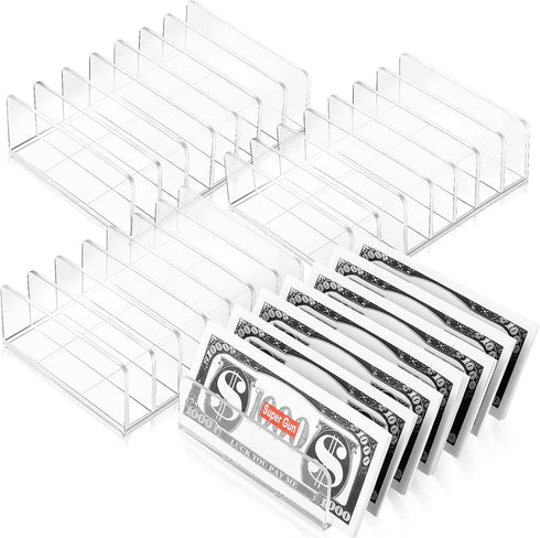 Geetery 4 Pcs Clear Acrylic Cash Tray for Cash Stuffing, Mail Sorter Organizer for Desk, Envelope, Bill, and Business