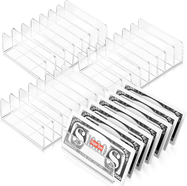 Geetery 4 Pcs Clear Acrylic Cash Tray for Cash Stuffing, Mail Sorter Organizer for Desk, Envelope, Bill, and Business