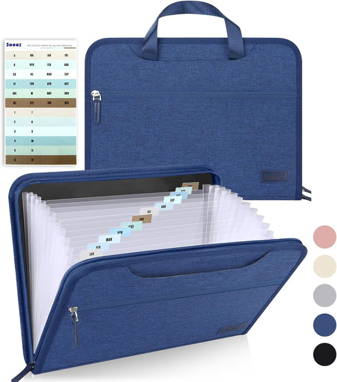Sooez Heavy Duty Accordion File Organizer with Hidden Handle, Portable 12 Pockets Expanding Folders for Home & Office