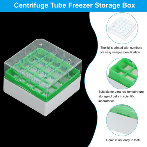 PATIKIL 25 Well Centrifuge Tube Freezer Storage Box, 2 Pcs Polypropylene Tube Rack for 1.8ML and 2.0ML Tubes