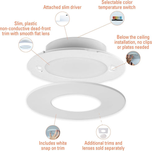 4 Inch 700 JBD4079FS1EWH-CA HALO JBD Slim Surface Mount LED Downlight with Selectable CCT, Lumens, Wet Location-Listed