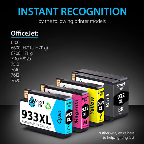 Smart Ink Compatible Ink Cartridge Replacement for HP 932XL 933XL - 4 Combo Pack (XL Black, Cyan, Magenta Yellow)