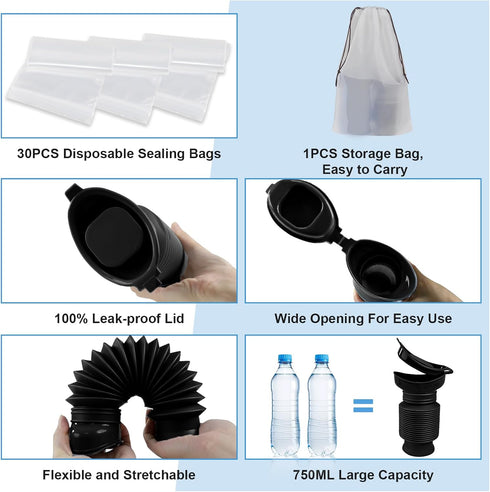 750ML, Pee Bottles for Men, Portable Urinal for Men, Collapsible Urine Bottle Car Urinals for Men and Women, Emergency