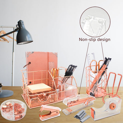 Office Desk Organizers, Rose Gold 13PCS Supplies and Accessories, Acrylic Stapler, Clips, Scissor, Tape Dispenser