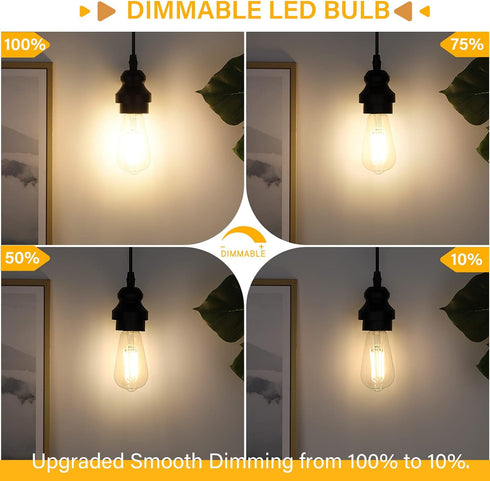 MAXvolador Dimmable Vintage LED Edison Bulb, 60W Equivalent, 6W 850 Lumens, Antique ST58 E26 Base, Pack of 4