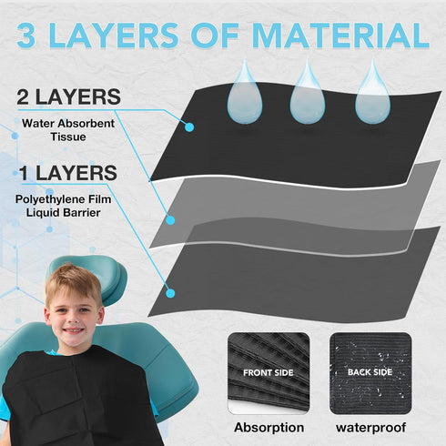 200 Pack 13"x18", 3-Ply Disposable Dental Bibs Waterproof Tattoo Bibs Sheet for Nail Salon, Dental Clinic, Feeding