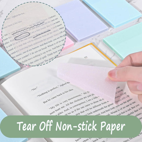 BAYTORY 200 Sheets Glitter Transparent Sticky Notes, 3 * 3 inch, Clear Soft Pastel Memo Pads for Office, School
