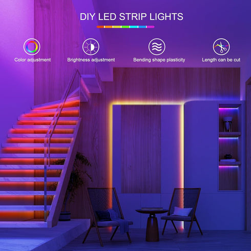100ft HBOWMDJIA Led Lights for Bedroom, Led Strip Lights Music Sync Corlor Changing, Led Light Strip with Remote & App