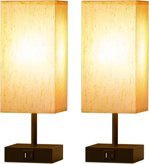 3 Dimmable 2700K Bulb 2 Pack hansang Bedside Lamp, Touch Lamp with Way LED Touch Control USBA USBC Charging Port Black