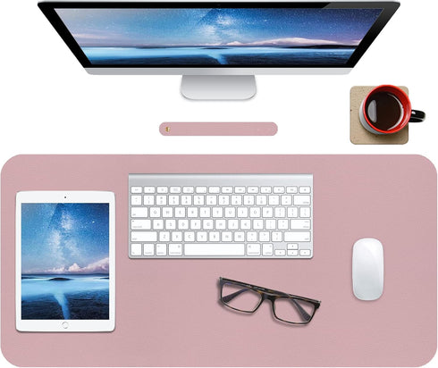 Boutilon Leather Desk Pad Protector, Non-Slip Mouse Pad, Waterproof Leather Desk Blotter for Office & Home, M-Pink