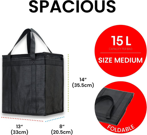 (2 Pack, NZ home Insulated Bags for Food Delivery (Medium) Grocery Shopping Cooler Bag, Pizza Delivery, Hot & Cold