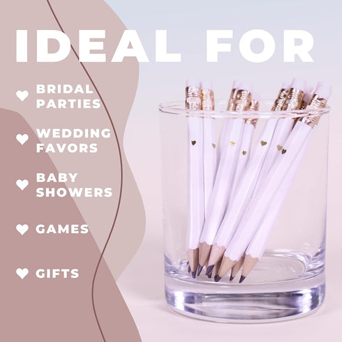 Bridal Pencils for Bridal Shower Games & Wedding Favors, White Short Pencils for Guests, Mini Pencils for Games