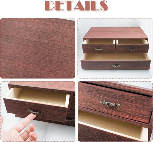 Wood Desktop Organizer, Wooden Storage Cabinet with 3 Drawers for Home Office Supplies, 13 * 9 * 6in