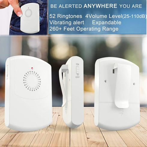 Caregiver Pager Wireless Call Button System, Personal Alert Panic Button for Home with Portable Pager (2 Receiver + 3