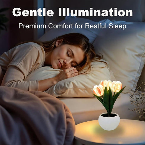 YHan Flower Table Lamp, LED Tulip Night Light with Artificial Flower and Vase, Romantic Desk Lamp for Home, Living