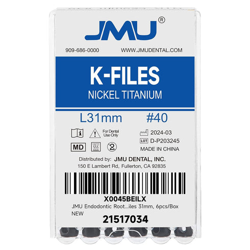 #40/31 mm 6 Pcs/Pack, 1 Pack JMU Dental K Files for Endodontic Root Canal, NITI Hand Use K-Files, Total